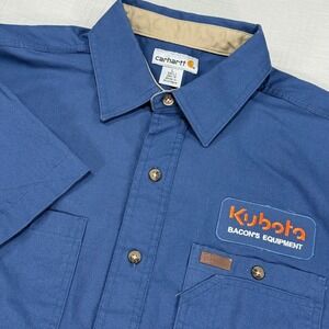 Carhartt Kubota‎ Service Tech Work Shirt Short Sleeve Collared Blue Size Large